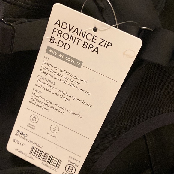 Athleta Advance Zip Front Bra B-DD Black - Picture 11 of 11